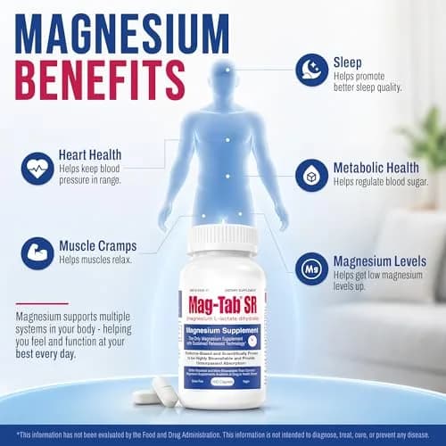 MAG-TAB SR Extended Release Magnesium Lactate 60 Count | Supports Sleep & Muscle Health thumbnail 7