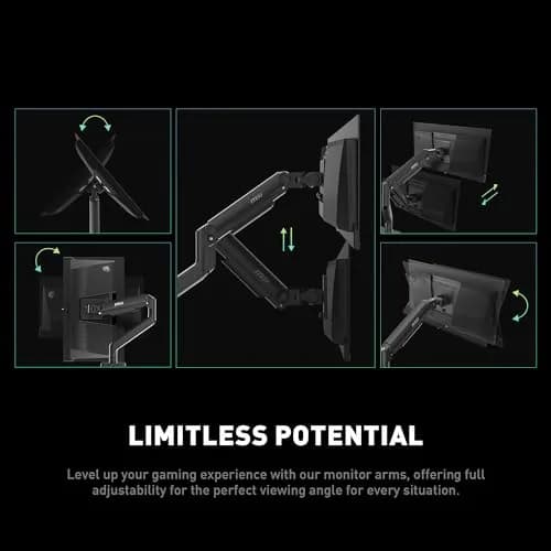 MSI MAG MT201D Dual Monitor Stand Arms Support 17-45" | Heavy Duty, VESA Compatible, Adjustable, 44 lbs per Screen thumbnail 4