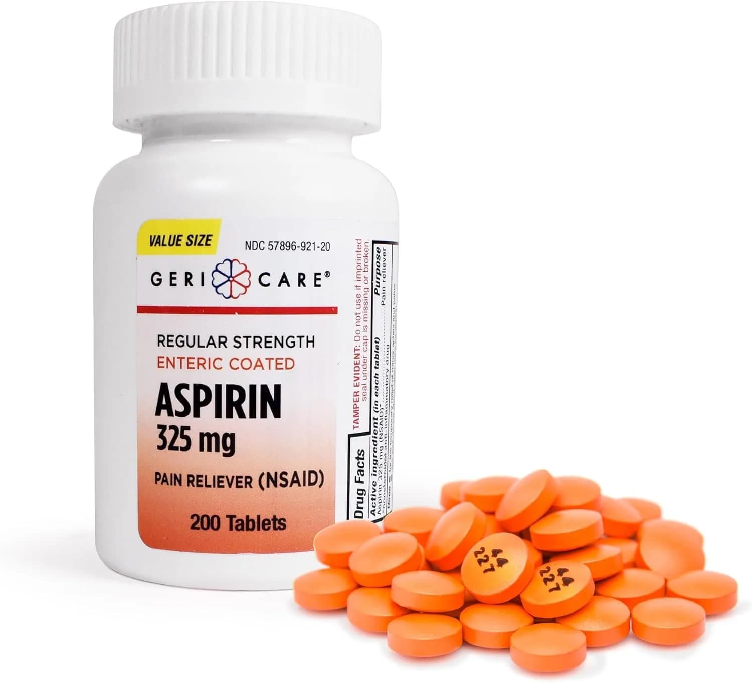 GeriCare Aspirin Tablets 325mg | Enteric Coated Pain & Fever Relief for Adults