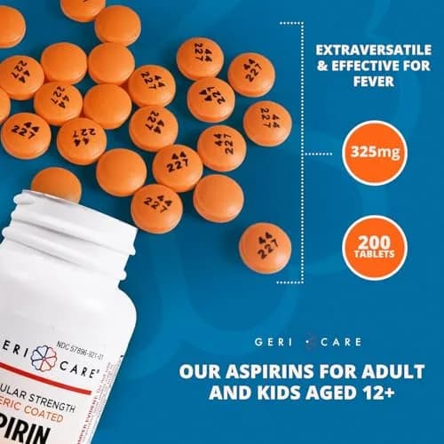 GeriCare Aspirin Tablets 325mg | Enteric Coated Pain & Fever Relief for Adults thumbnail 6