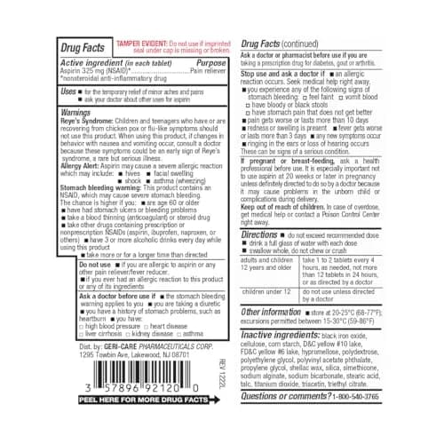 GeriCare Aspirin Tablets 325mg | Enteric Coated Pain & Fever Relief for Adults thumbnail 8
