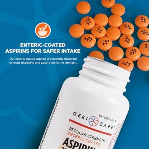 GeriCare Aspirin Tablets 325mg | Enteric Coated Pain & Fever Relief for Adults thumbnail 2