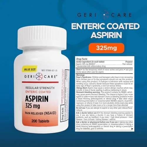 GeriCare Aspirin Tablets 325mg | Enteric Coated Pain & Fever Relief for Adults thumbnail 3