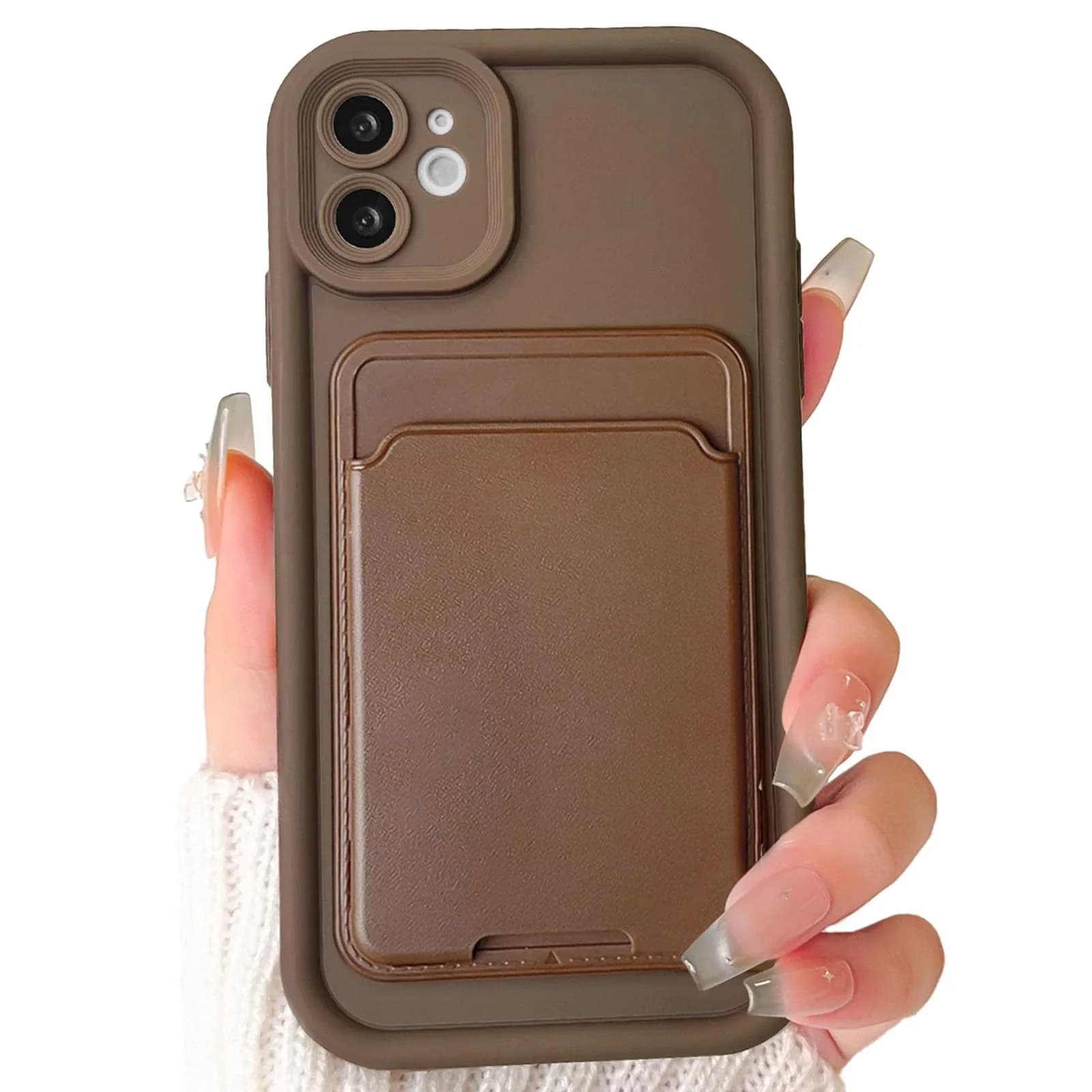 Lovmooful for iPhone 15 Pro Case Cute Color Card Holder-Hot Pink | Slim, Stylish & Practical — Brown / iPhone 12