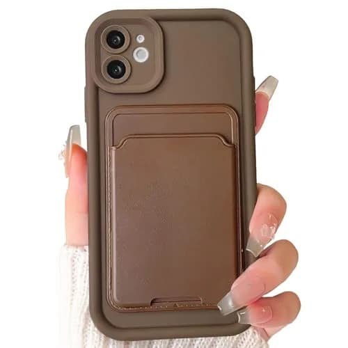 Lovmooful for iPhone 12 Case Brown | Stylish Card Holder & Medium Protection thumbnail 1
