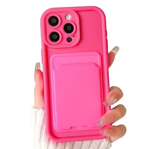Lovmooful for iPhone 15 Pro Case Cute Color Card Holder-Hot Pink | Slim, Stylish & Practical thumbnail 1