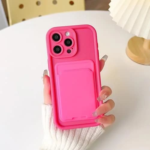 Lovmooful for iPhone 15 Pro Case Cute Color Card Holder-Hot Pink | Slim, Stylish & Practical thumbnail 3
