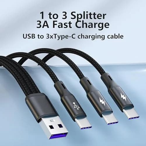 GELRHONR USB C Splitter Cable 1.2m (3.9ft) 2-Pack | 3-in-1 Nylon Braided Fast Charging Cord thumbnail 6