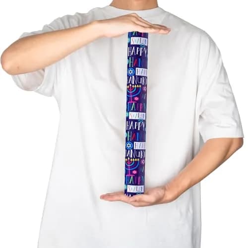 LeZakaa Hanukkah Wrapping Paper Roll, Colorful 'Happy Hanukkah' Lettering, Star of David, Candles, 17 inches x 32.8 feet | Festive Hanukkah Design thumbnail 7