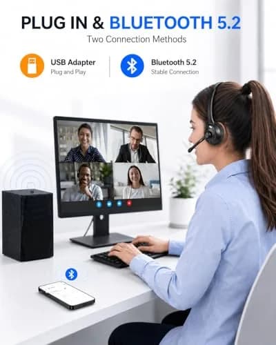 TECKNET Wireless Headset with Noise Cancelling Mic & USB Dongle | 20-Hour Battery Life thumbnail 4