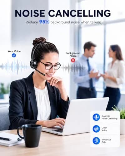 TECKNET Wireless Headset with Noise Cancelling Mic & USB Dongle | 20-Hour Battery Life thumbnail 5