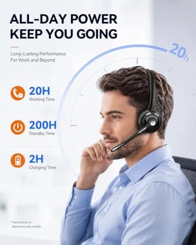 TECKNET Wireless Headset with Noise Cancelling Mic & USB Dongle | 20-Hour Battery Life thumbnail 2