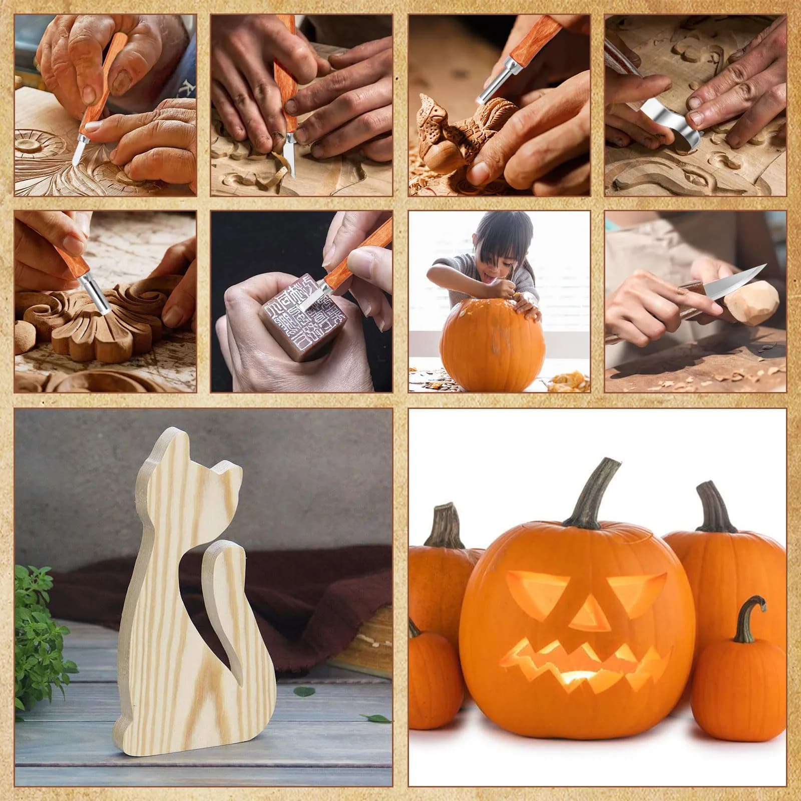 AUGSUN 17Pcs Wood Whittling Carving Tools for Beginners | Carbon Steel Blades, Ergonomic Handles, Cut-Proof Gloves Included - view 7