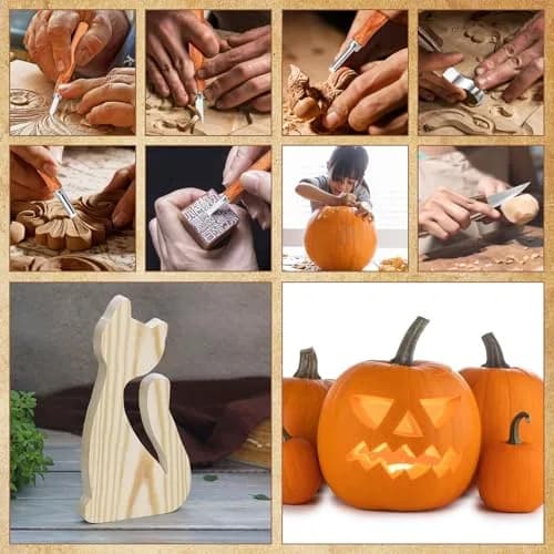 AUGSUN 17Pcs Wood Whittling Carving Tools for Beginners | Carbon Steel Blades, Ergonomic Handles, Cut-Proof Gloves Included thumbnail 7
