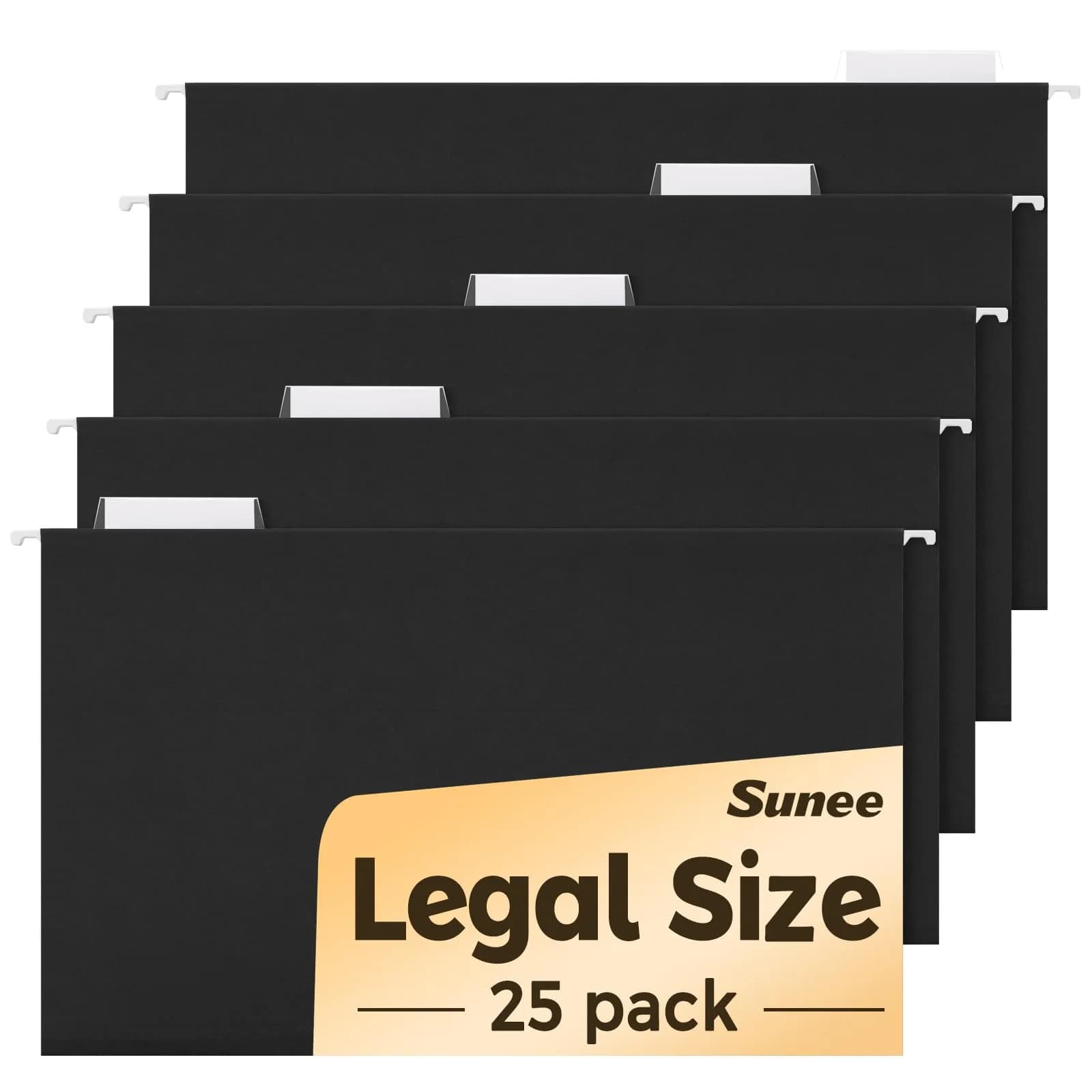 SUNEE Legal Size Hanging File Folders 25 Pack | Durable, Black, 1/5-Cut Tabs for Office & Home