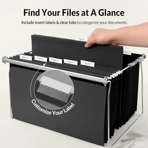 SUNEE Legal Size Hanging File Folders 25 Pack | Durable, Black, 1/5-Cut Tabs for Office & Home thumbnail 3