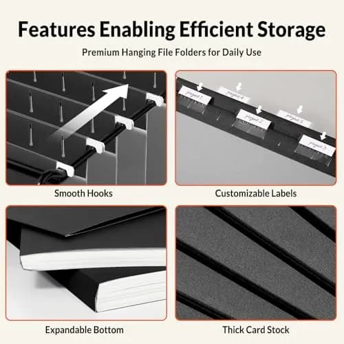 SUNEE Legal Size Hanging File Folders 25 Pack | Durable, Black, 1/5-Cut Tabs for Office & Home thumbnail 4