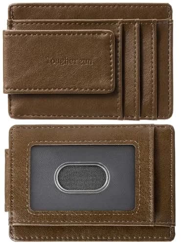 Toughergun Slim Wallet for Men RFID Blocking Money Clip, Minimalist Front Pocket Credit Card Holder, Magnetic Thin Mens Wallets with ID Window (Wax Brown) thumbnail 1