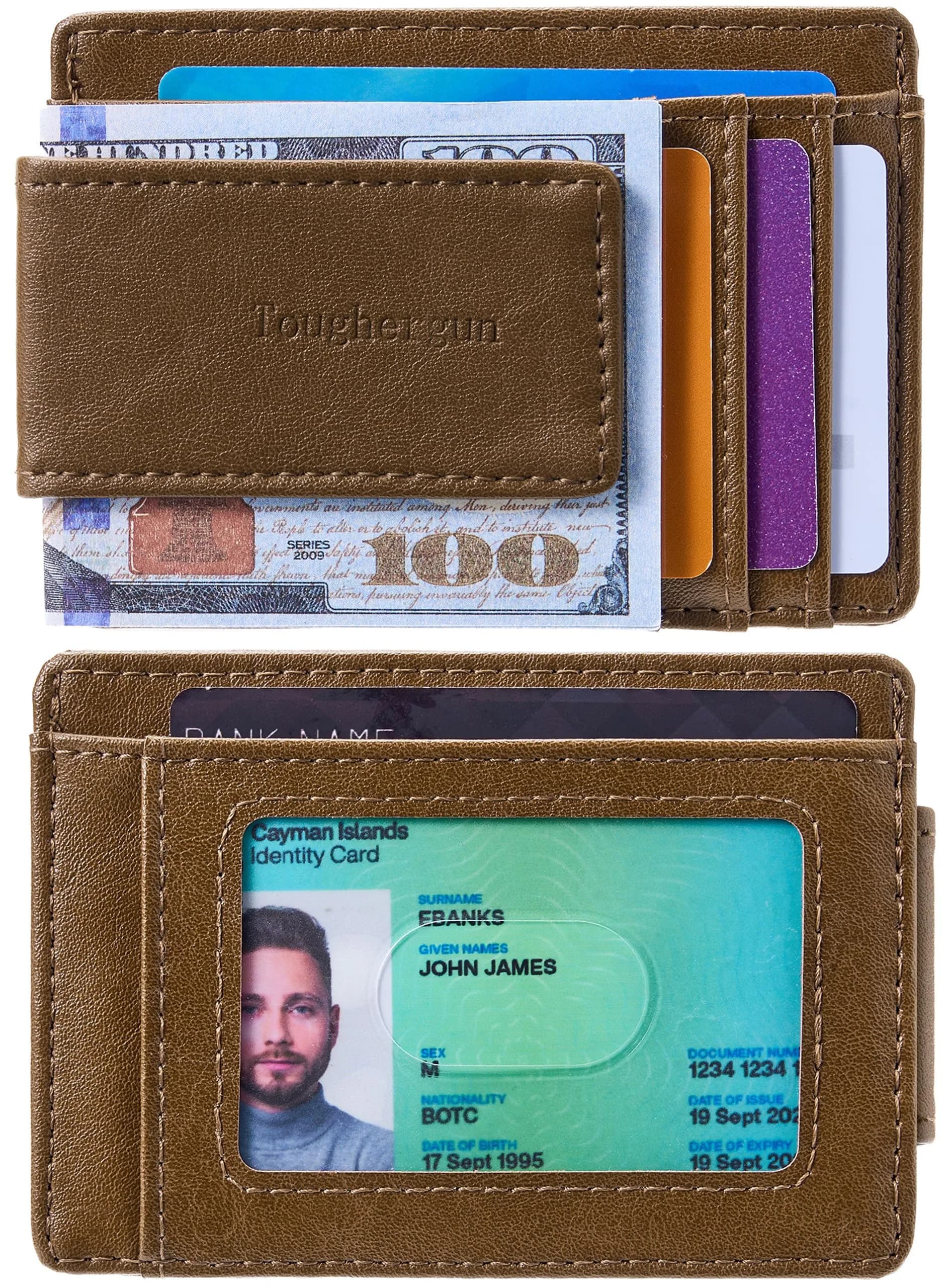 Toughergun Slim Wallet for Men RFID Blocking Money Clip, Minimalist Front Pocket Credit Card Holder, Magnetic Thin Mens Wallets with ID Window (Wax Brown) - view 2