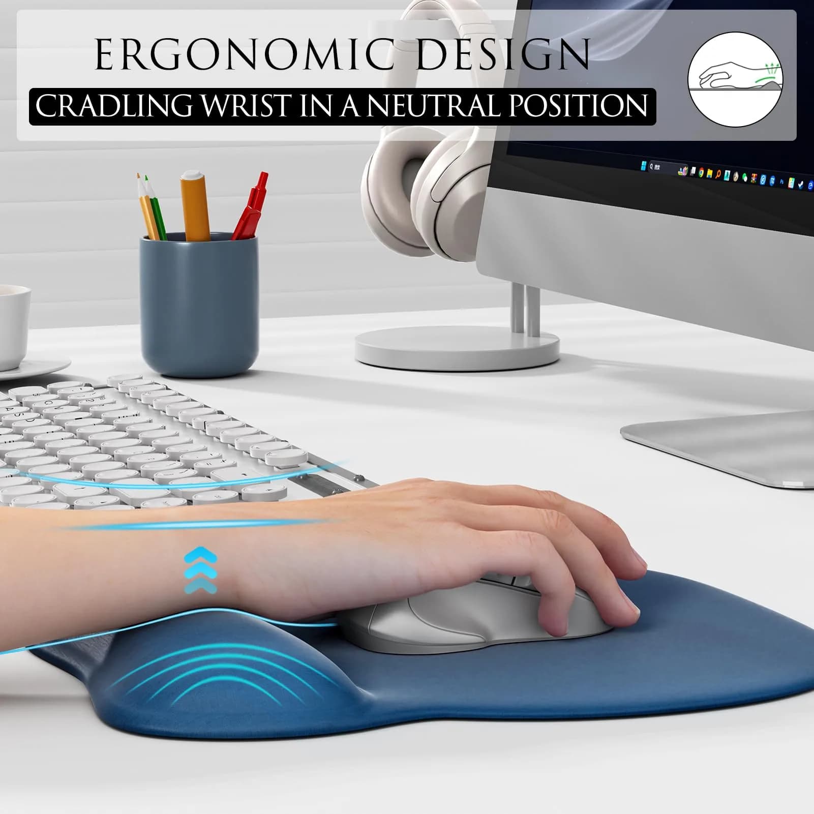 MROCO Ergonomic Mouse Pad with Gel Wrist Rest, 24cm x 20.5cm (9.4 x 8.1 in) | Smooth Lycra Surface & Non-Slip Base - view 5