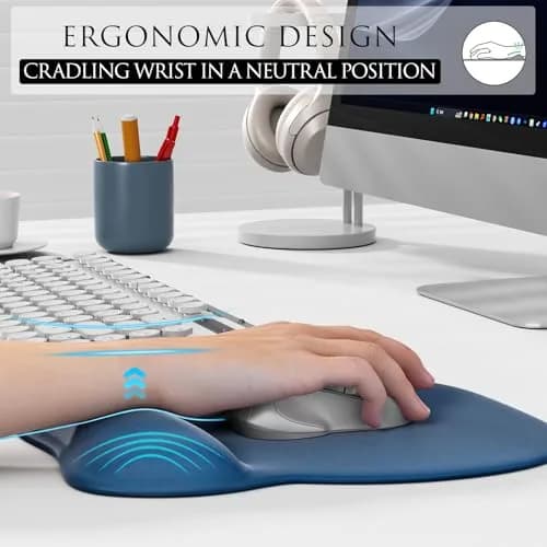 MROCO Ergonomic Mouse Pad with Gel Wrist Rest, 24cm x 20.5cm (9.4 x 8.1 in) | Smooth Lycra Surface & Non-Slip Base thumbnail 5