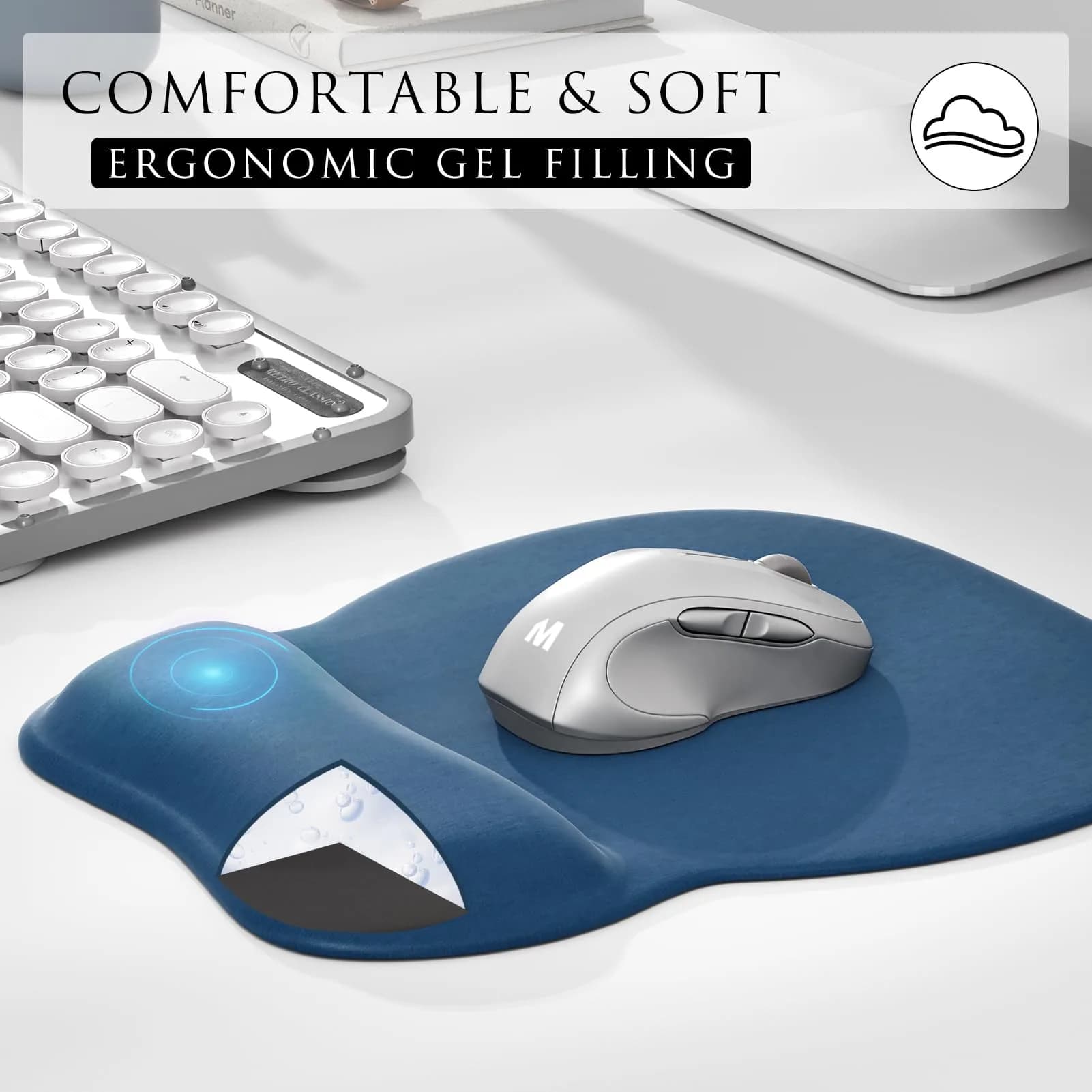 MROCO Ergonomic Mouse Pad with Gel Wrist Rest, 24cm x 20.5cm (9.4 x 8.1 in) | Smooth Lycra Surface & Non-Slip Base - view 4