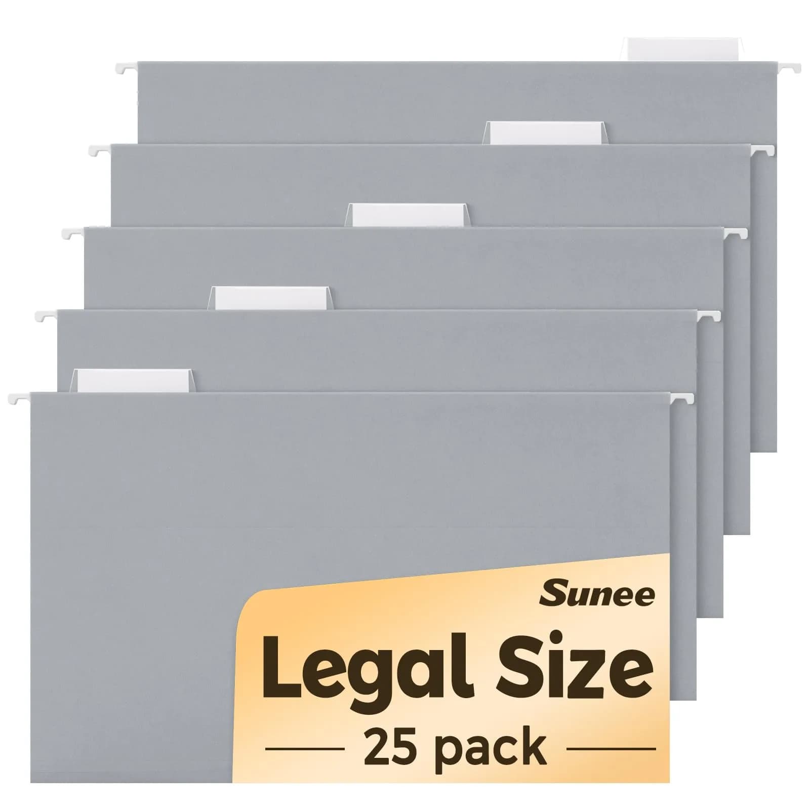 SUNEE Legal Size Hanging File Folders (9.2"x14.8") | 25 Pack, Gray, 1/5-Cut Tabs, Durable Office & Home Organization