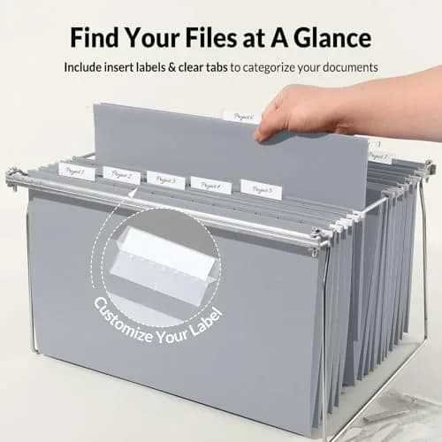 SUNEE Legal Size Hanging File Folders (9.2"x14.8") | 25 Pack, Gray, 1/5-Cut Tabs, Durable Office & Home Organization thumbnail 3