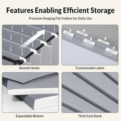 SUNEE Legal Size Hanging File Folders (9.2"x14.8") | 25 Pack, Gray, 1/5-Cut Tabs, Durable Office & Home Organization thumbnail 4