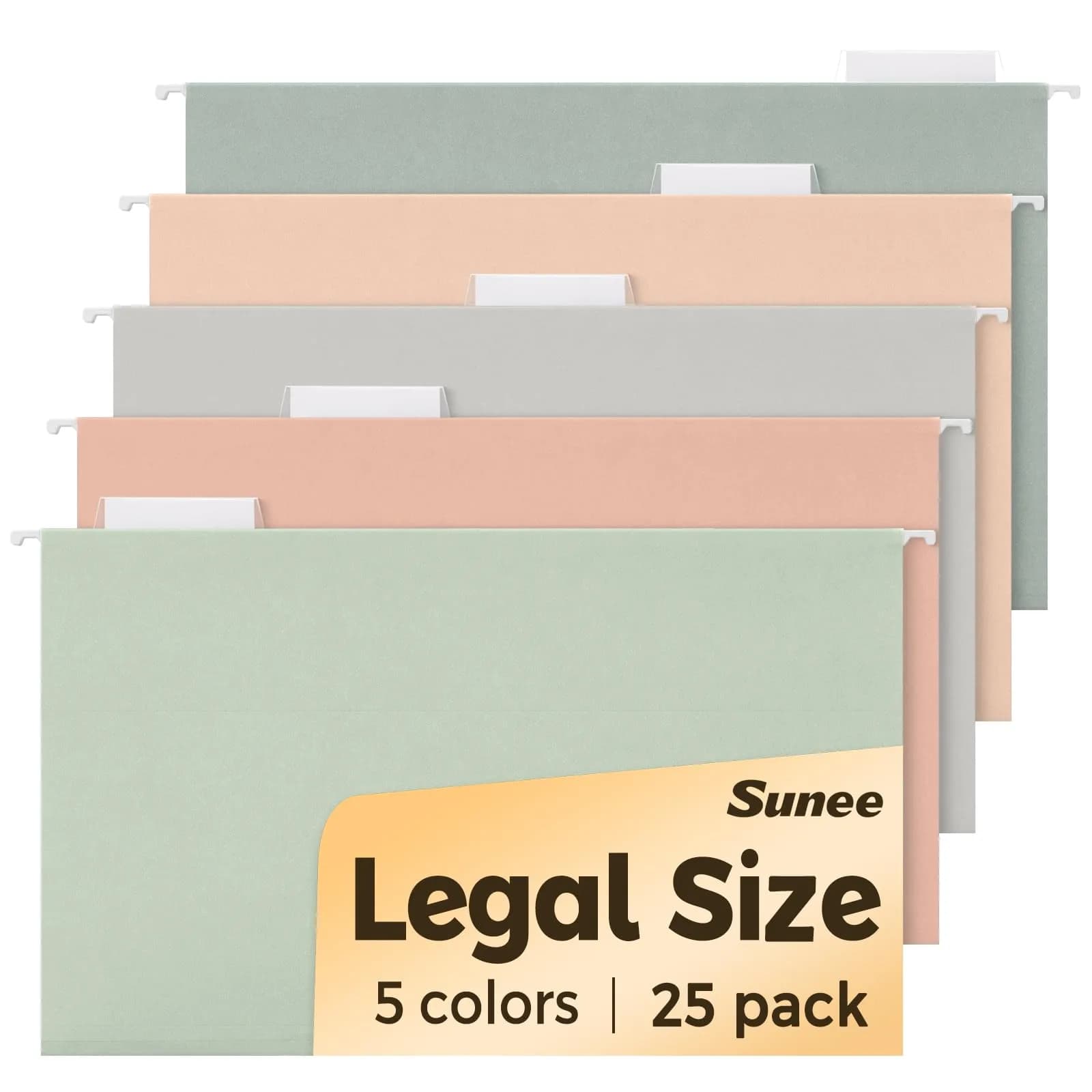 SUNEE Legal Size Hanging File Folders 9.2"x14.8" (25 Pack) | Morandi Colors, 1/5-Cut Tabs, 1" Expansion — 5 Pastel Colors