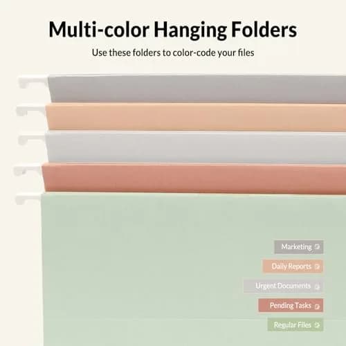 SUNEE Legal Size Hanging File Folders 9.2"x14.8" (25 Pack) | Morandi Colors, 1/5-Cut Tabs, 1" Expansion thumbnail 6