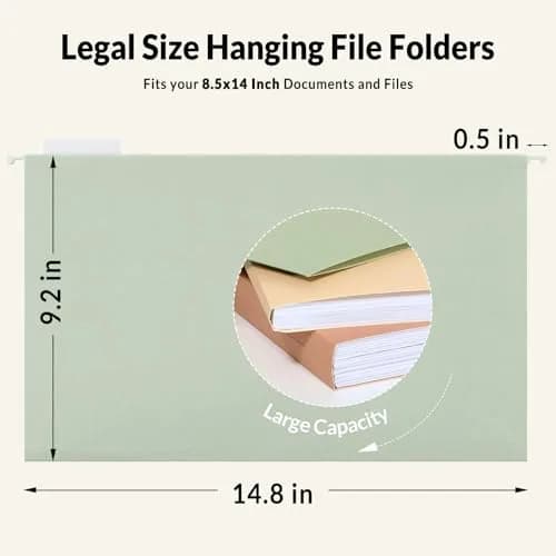 SUNEE Legal Size Hanging File Folders 9.2"x14.8" (25 Pack) | Morandi Colors, 1/5-Cut Tabs, 1" Expansion thumbnail 2