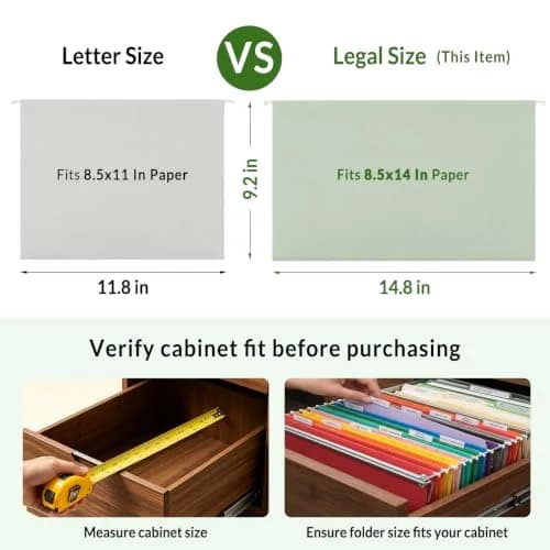 SUNEE Legal Size Hanging File Folders 9.2"x14.8" (25 Pack) | Morandi Colors, 1/5-Cut Tabs, 1" Expansion thumbnail 3