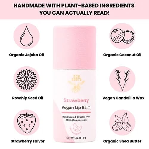 ECO ROOTS Strawberry Scented Lip Balm 2 Pack | Vegan & Organic, Cruelty-Free, Compostable Packaging thumbnail 2