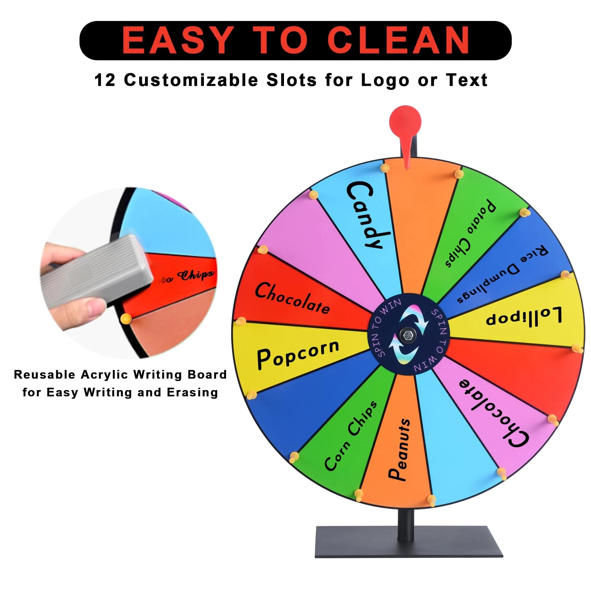 LRMBKM 16 Inch Heavy Duty Prize Wheel with 14 Slots & Dry Erase Surface | Fun for Parties & Events - view 6