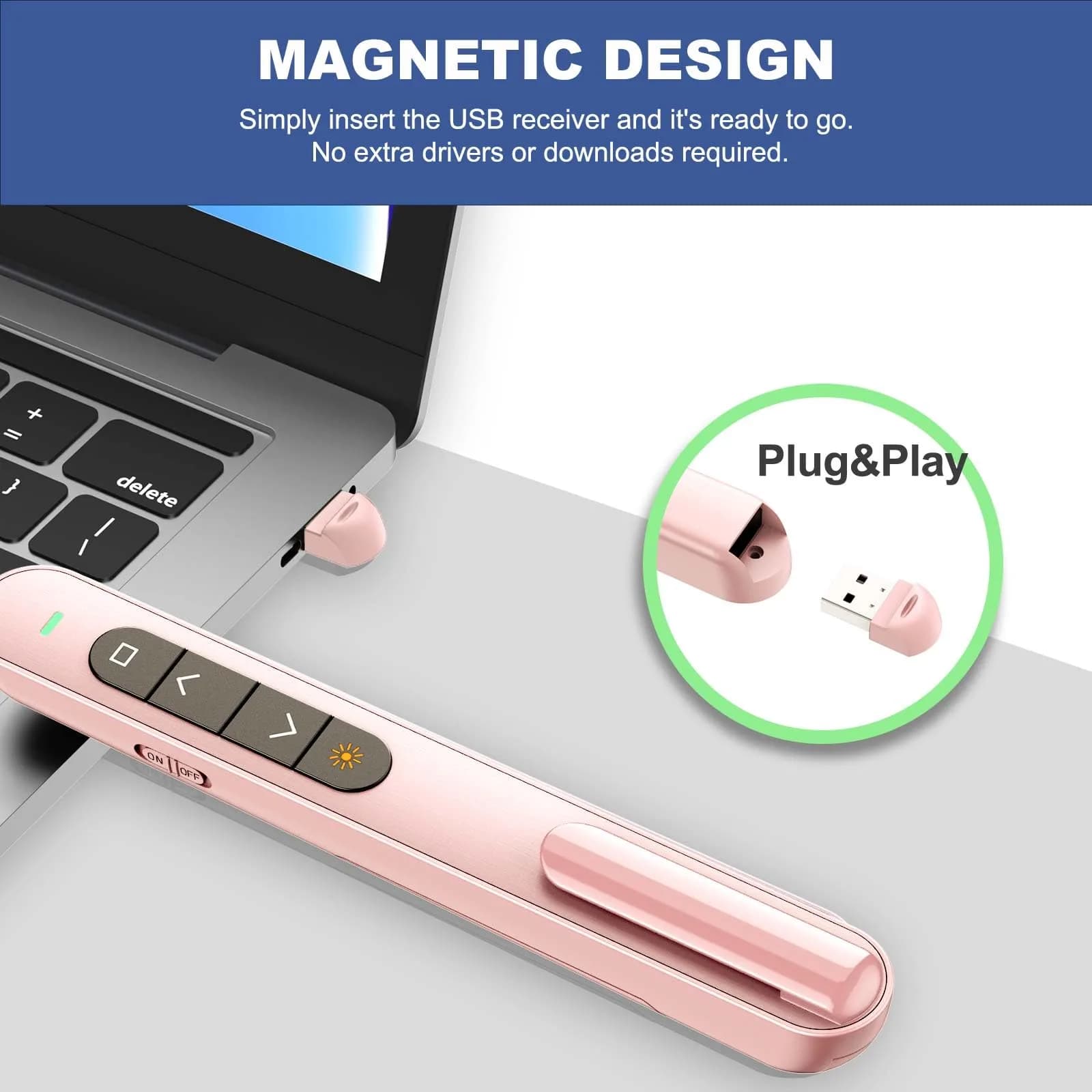 QUI Presentation Clicker with Volume Control - Pink / Small | USB Wireless Presenter Remote for Mac & Windows - view 4