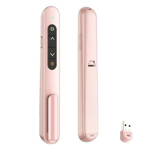 QUI Presentation Clicker with Volume Control, USB Wireless Presenter Remote, Black | Plug & Play for Mac & Windows — Pink / S