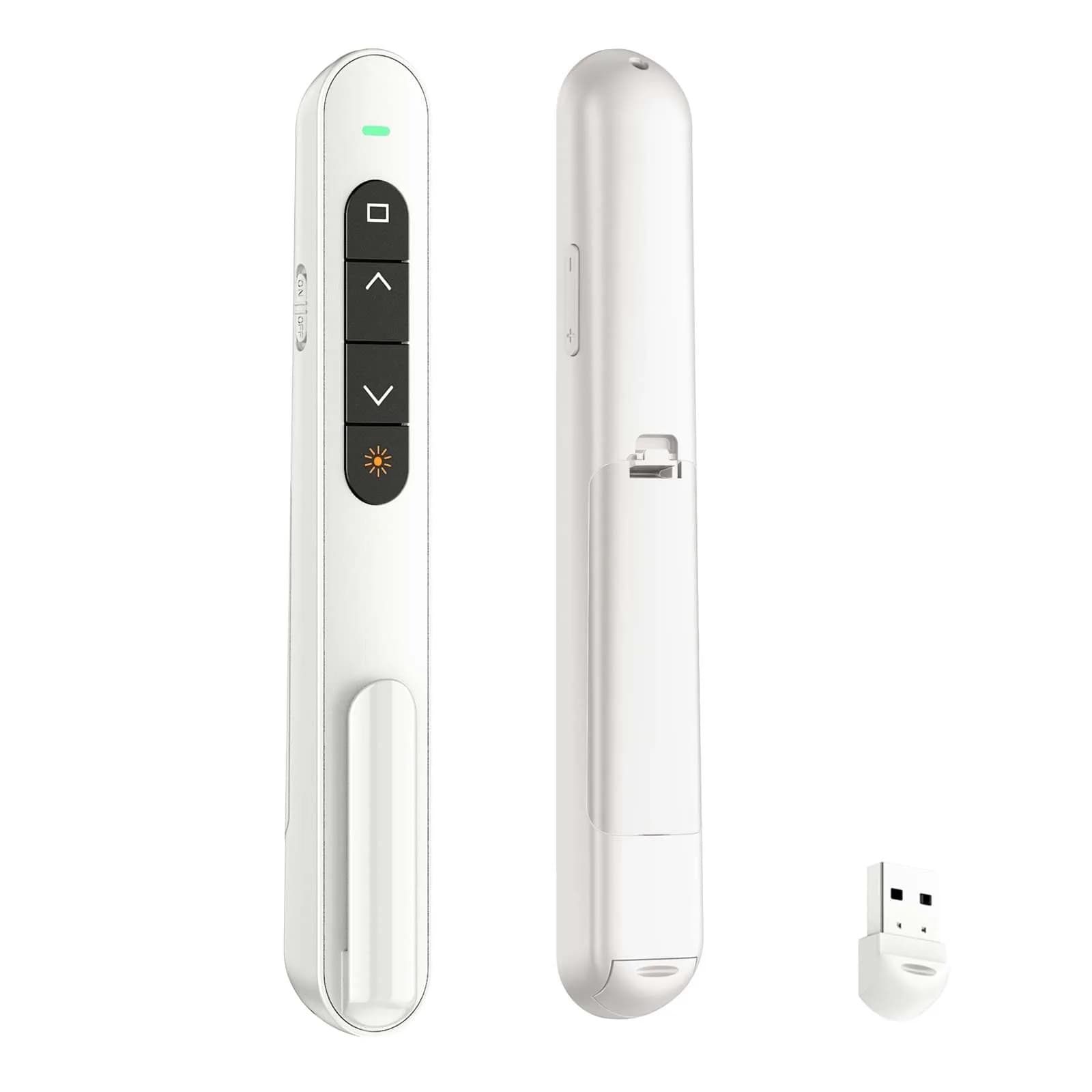 QUI White Presentation Clicker for PowerPoint - USB-C Wireless Presenter Remote with Red Laser & Volume Control | Plug & Play Slide Advancer for Mac, Windows - main product image