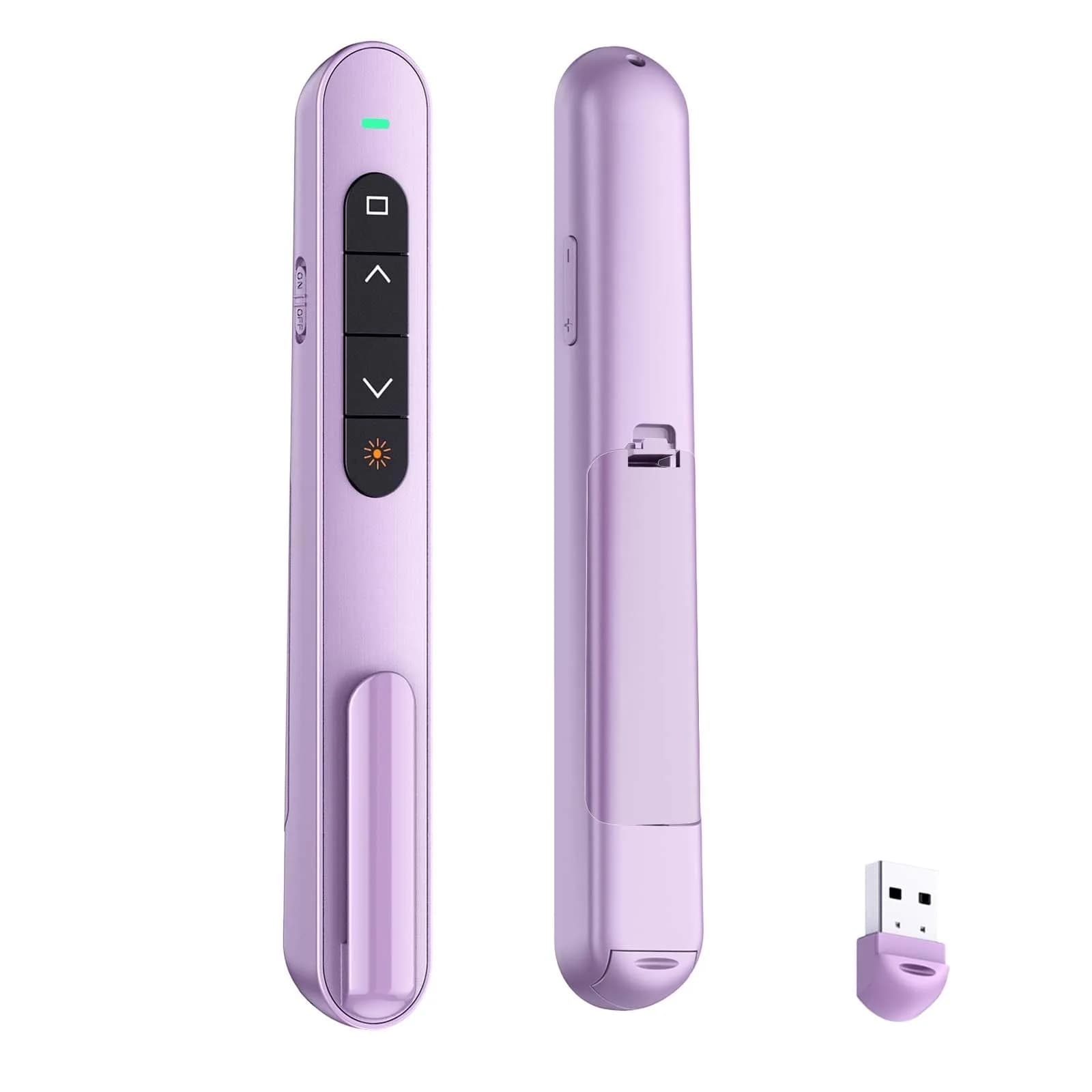 QUI Presentation Clicker with Volume Control, Wireless Presenter Remote | 328ft Range — Purple / S