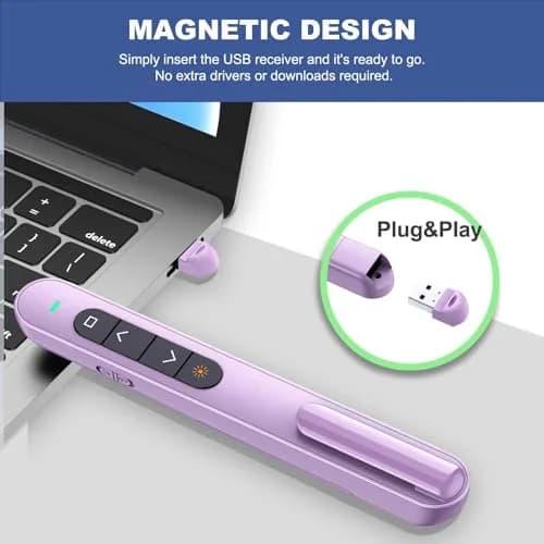 QUI Wireless Presentation Clicker with Volume Control & Red Pointer, 328ft Range | Plug & Play USB Remote for Mac/Windows thumbnail 4