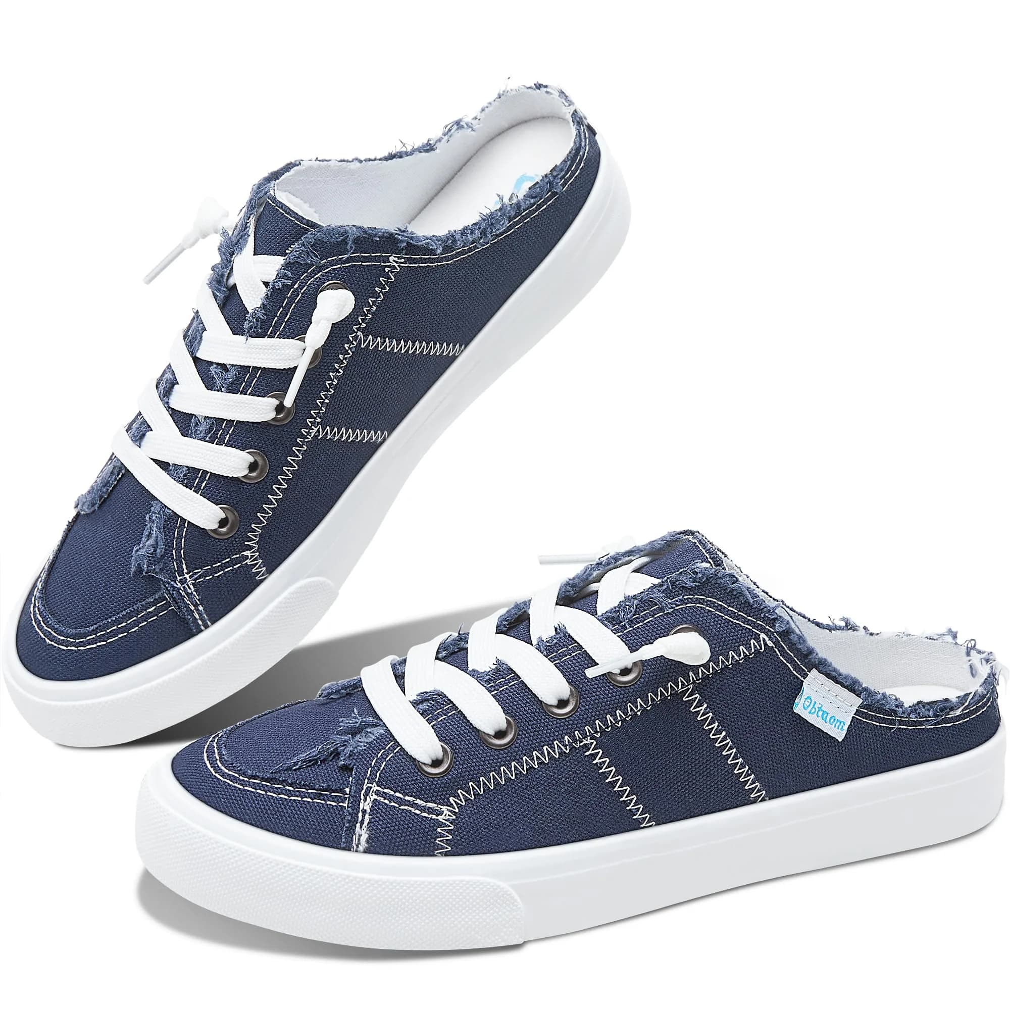 Obtaom Women's Canvas Mule Sneakers Navy US 8 | Memory Foam Slip-on Backless Holiday Shoes — Navy