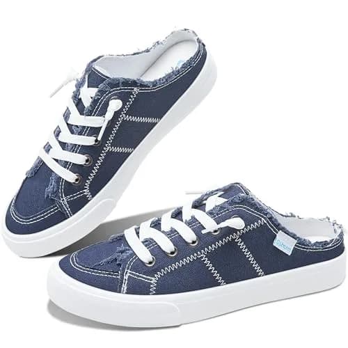 Obtaom Women's Canvas Mule Sneakers Navy US 8 | Memory Foam Slip-on Backless Holiday Shoes thumbnail 1