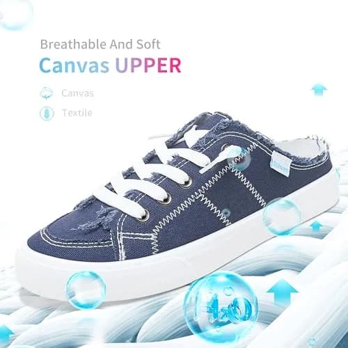 Obtaom Women's Canvas Mule Sneakers Navy US 8 | Memory Foam Slip-on Backless Holiday Shoes thumbnail 5
