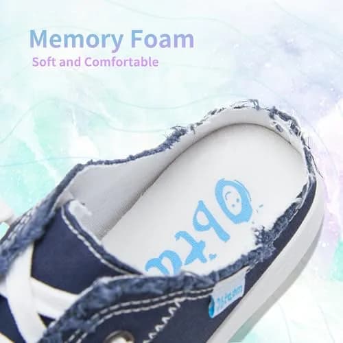 Obtaom Women's Canvas Mule Sneakers Navy US 8 | Memory Foam Slip-on Backless Holiday Shoes thumbnail 7