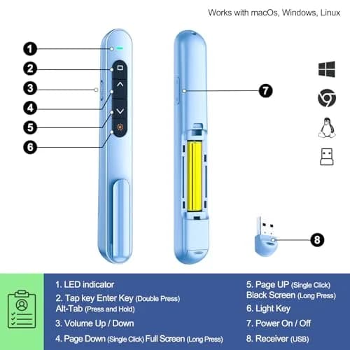 QUI Presentation Clicker with Volume Control, Wireless Presenter Remote | 328ft Range thumbnail 3