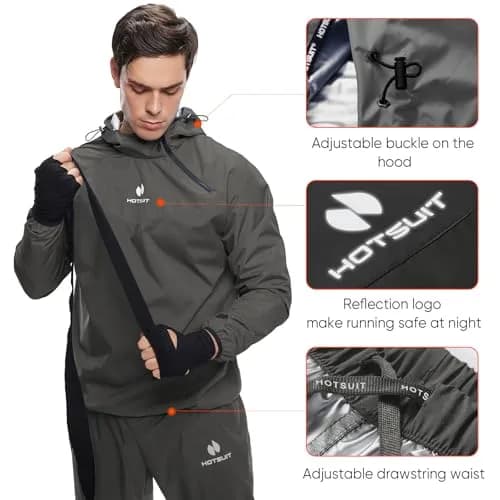 HOTSUIT Sauna Suit for Men Jacket & Pant Set XXL Dark Gray | Sweat-Inducing Workout Gear thumbnail 2