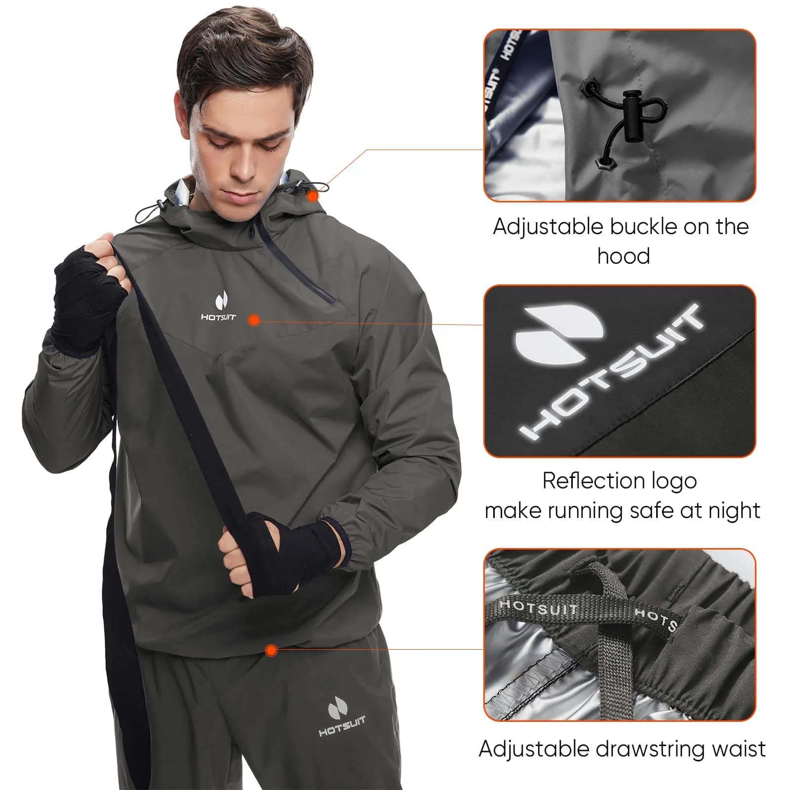 HOTSUIT Men's Dark Gray Sauna Suit - 5X-Large Jacket & Pants for Intense Weight Loss Workouts - view 2