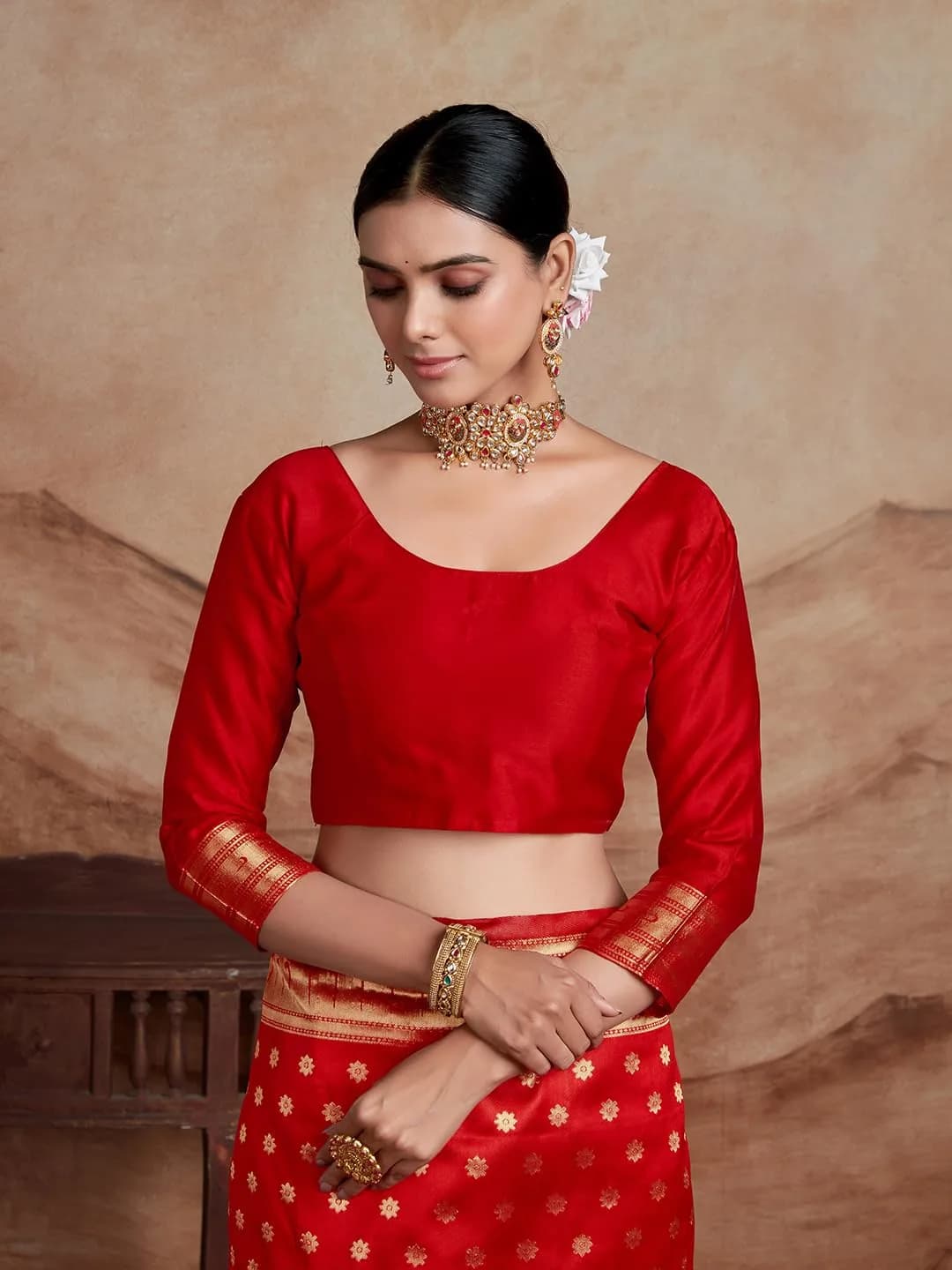 EthnicJunction Women's Silk Blend Paithani Saree with Blouse Piece, Red, 5.5m (18 ft) | Traditional Indian Festive Wear - view 9