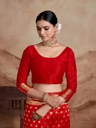 EthnicJunction Women's Silk Blend Paithani Saree with Blouse Piece, Red, 5.5m (18 ft) | Traditional Indian Festive Wear thumbnail 9