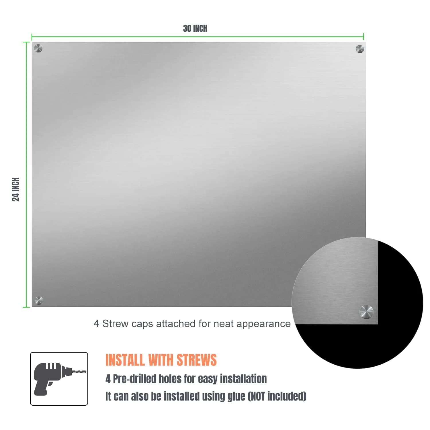 TUTU Stainless Steel Stove Backsplash 24" x 30" | Magnetic Metal Panel for Kitchen Walls - view 2